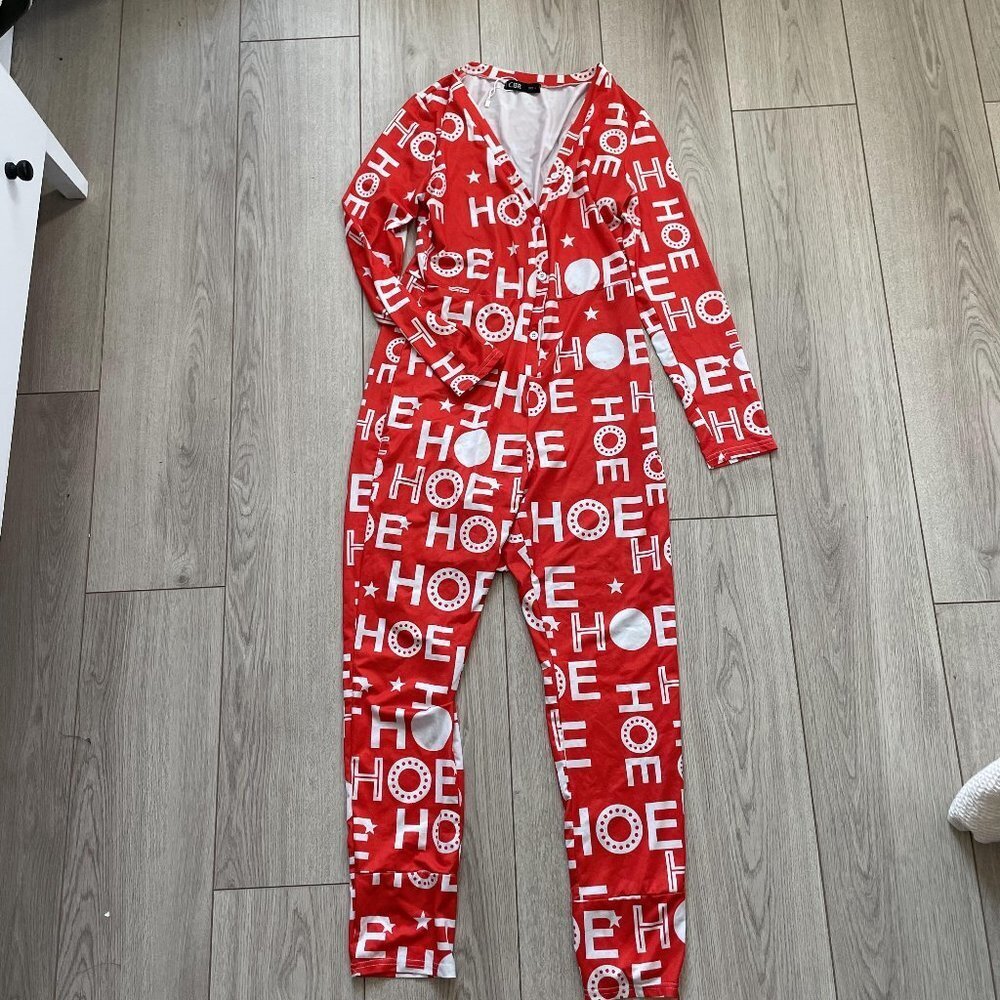 CBR One Piece Jumpsuit Women Large Red Long Sleeve Front Buttons Down